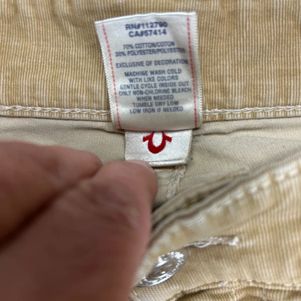 True Religion Ricky Corduroy Khaki Pants Mens 36 Tan Straight Leg Distressed